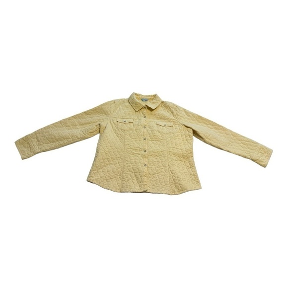 Quilted Corduroy Snap Button Pastel Yellow Coat | Denver Hayes - Size Medium - Picture 2 of 12